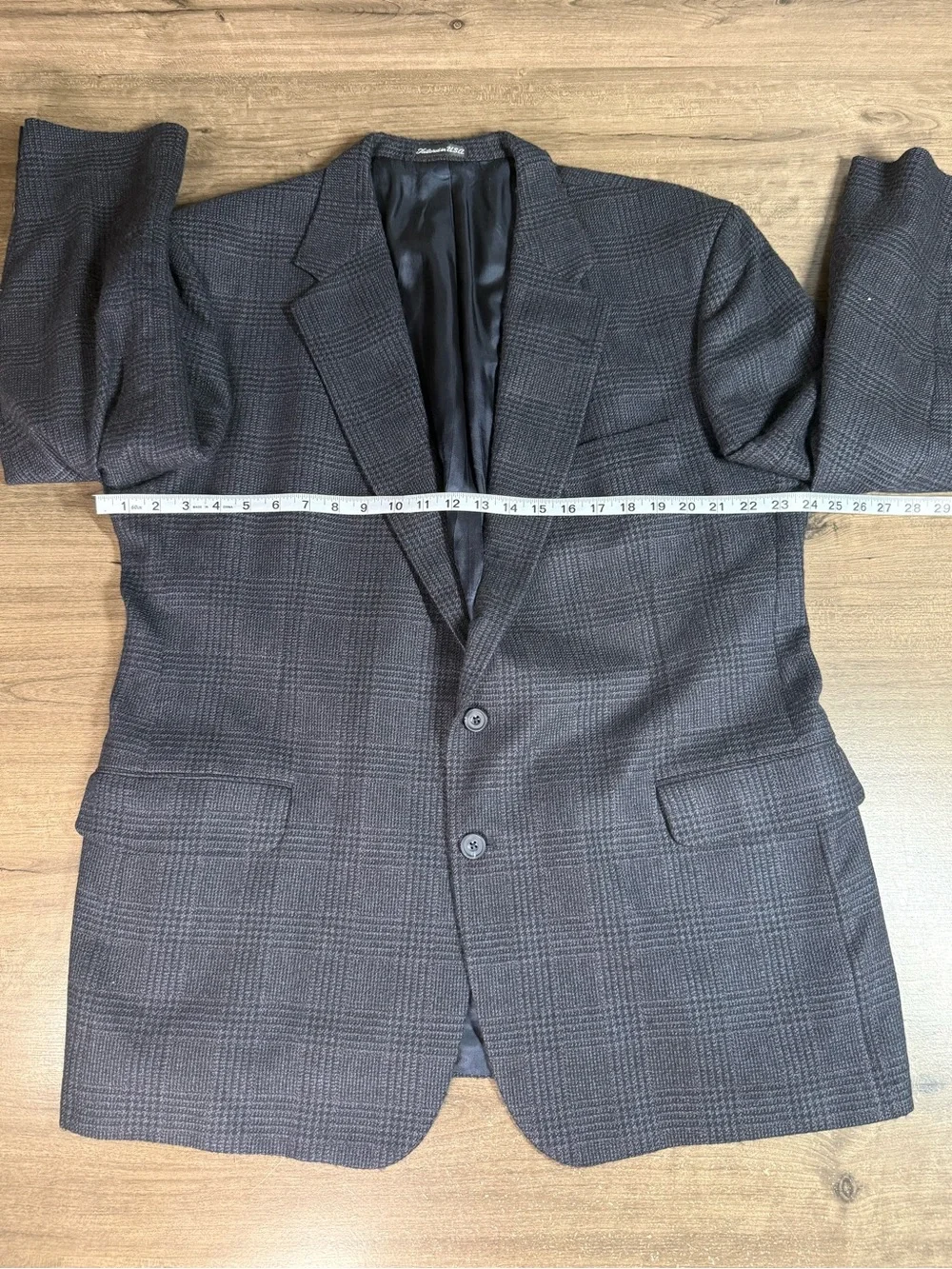 VTG Tom James EC UNITEA Italian Wool Glen Plaid Sport Coat Blazer 46R
